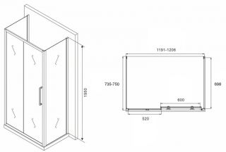 Душевой уголок ABBER Schwarzer Diamant AG30120MH-S75M-S75M 120x75см хром
